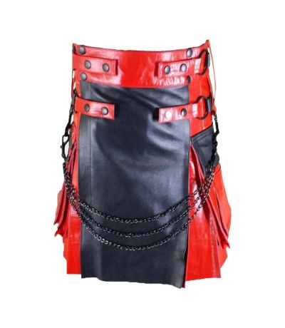 Black And Red Hybrid Leather Kilt