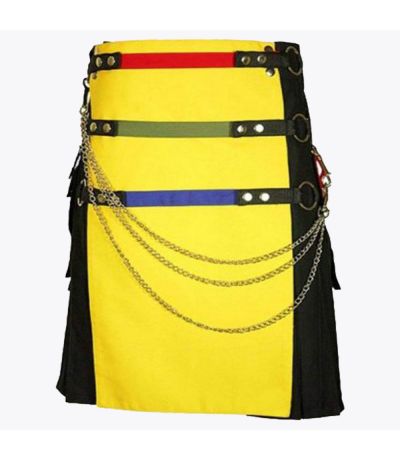Black and Yellow Fashion Utility Kilt