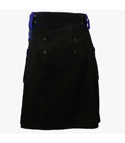 Black Deluxe Modern Kilt & Blue Straps Style With Blue Cargo Pockets