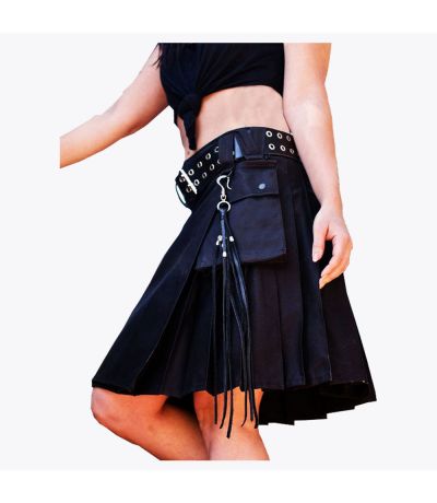 Black Kilt With Cargo Pockets Utility Kilt For Women