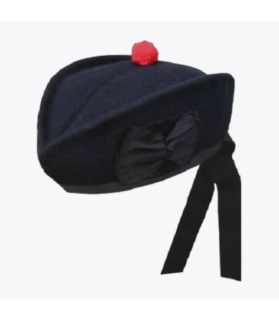 Black Scottish Hat With Red Pom