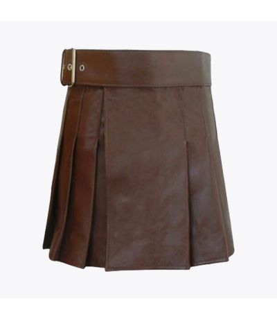 Brown Leather Modern Women Mini Kilt