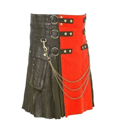 Fashion Leather Kilt With Red Apron