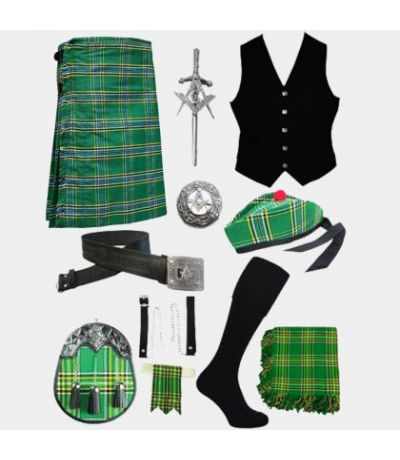Irish Tartan Kilt & Black vest With Accessories Deal