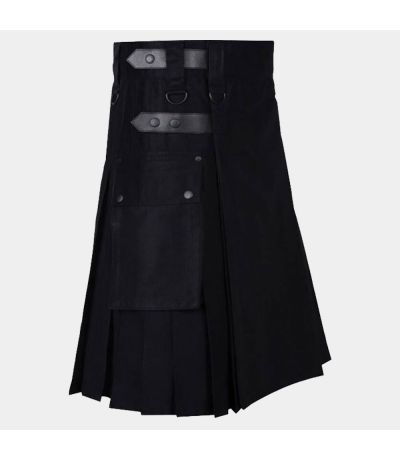 Lautreamont Men Black Utility Kilt With Leather Straps