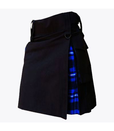 Ramsay Blue Tartan & Black Cotton Hybrid Utility Kilt For Women
