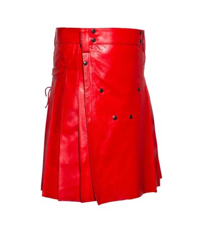 Red Leather Kilt For Men