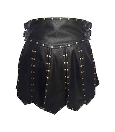 Roman Black Leather Kilt