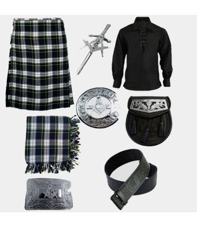 Scottish Dress Gordon Tartan Kilt & Ghillie Shirt with Accessories Deal