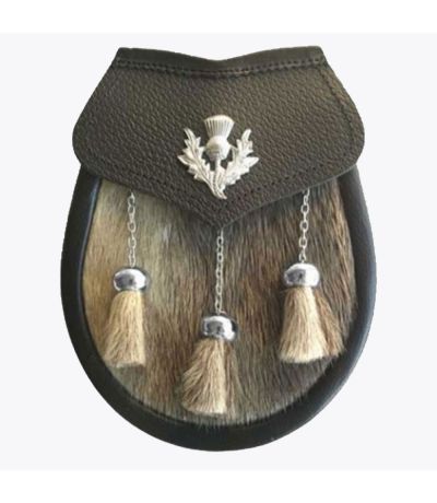 Seal Skin Sporran THISTLE Badge on Leather Flap Chain
