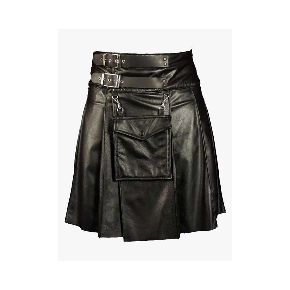 Gothic Black Leather Utility Kilt